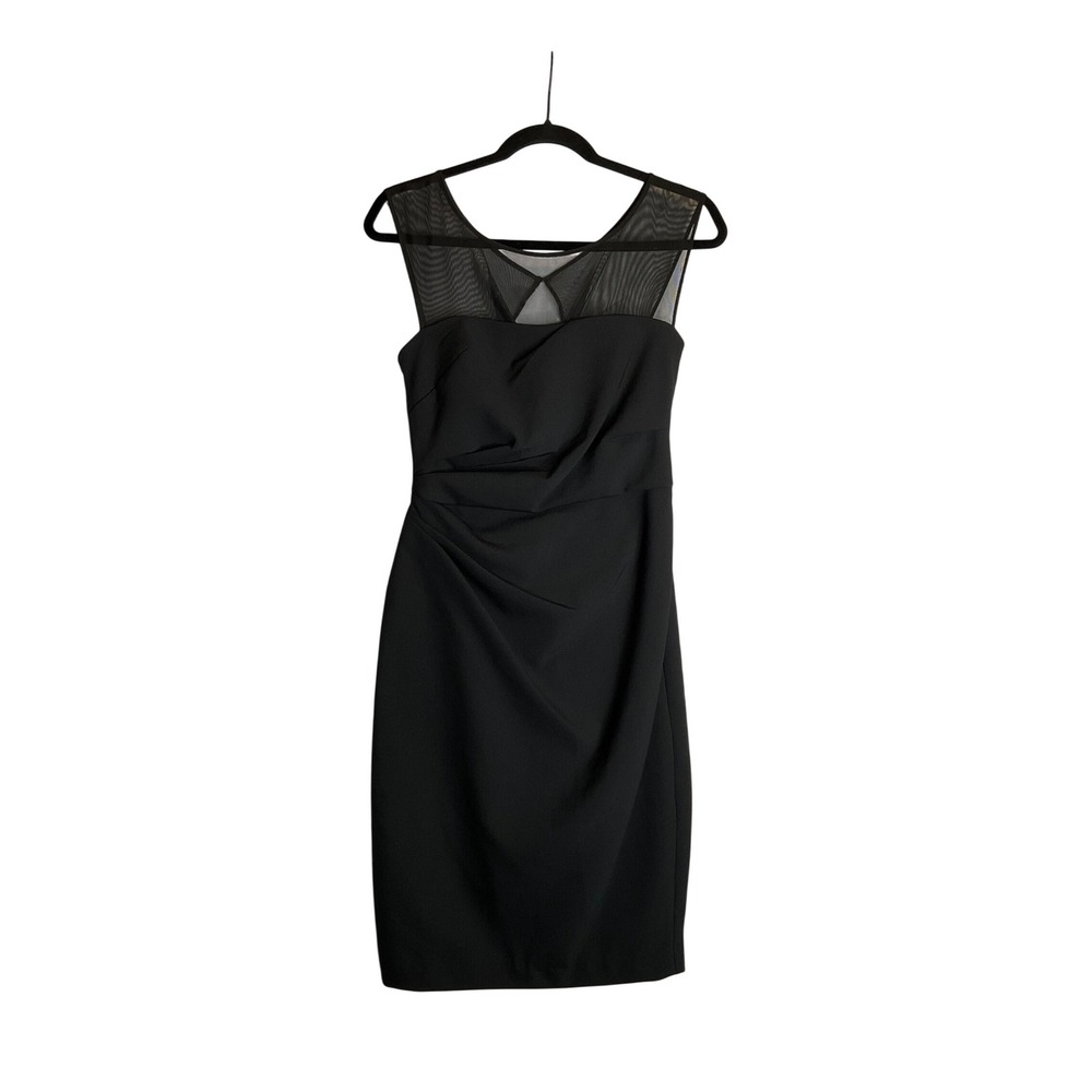 Vera Wang Little Black Dress Sleeveless Cocktail Mesh Ruched Holiday Party 2